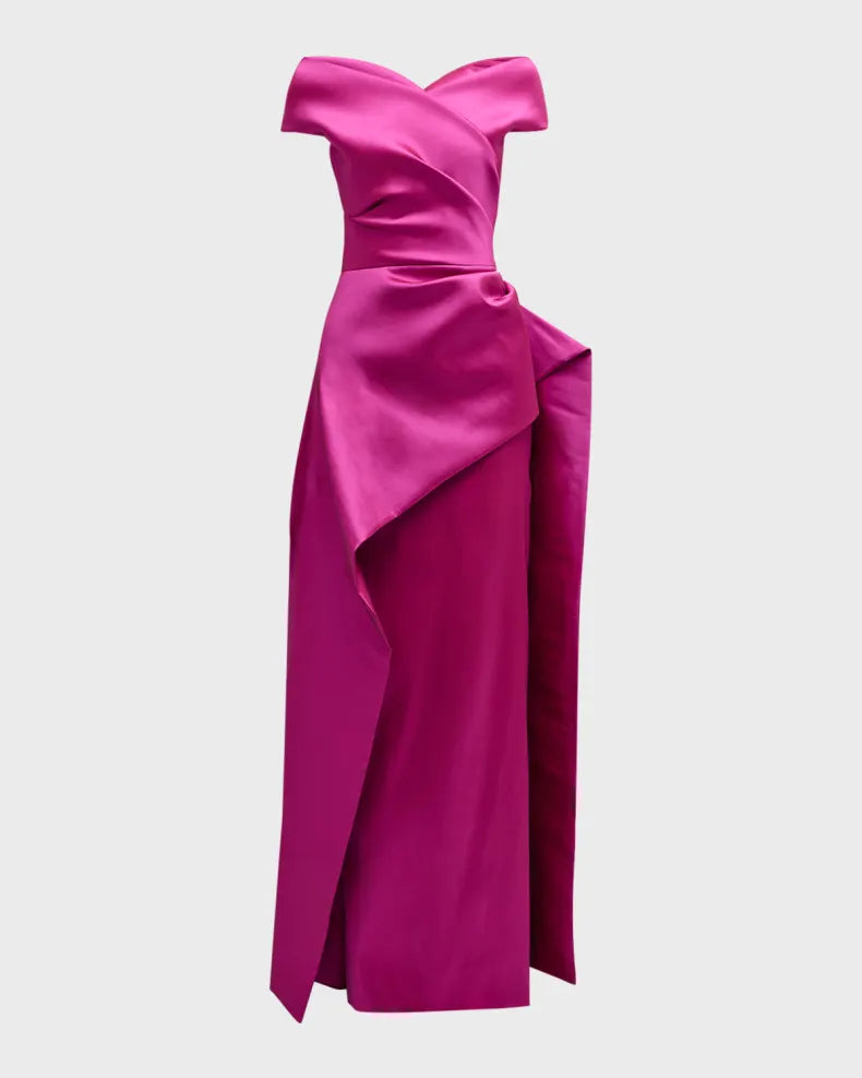Pleated Off-Shoulder Peplum Gown Beautiful and charming simple and unique design