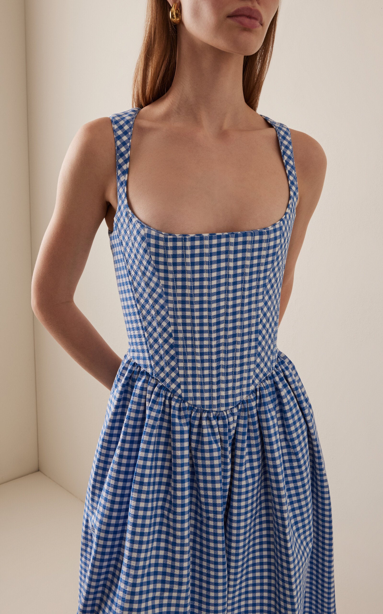 Gingham-Cotton Drop-Waist Midi Dress Full of charm simple and atmospheric