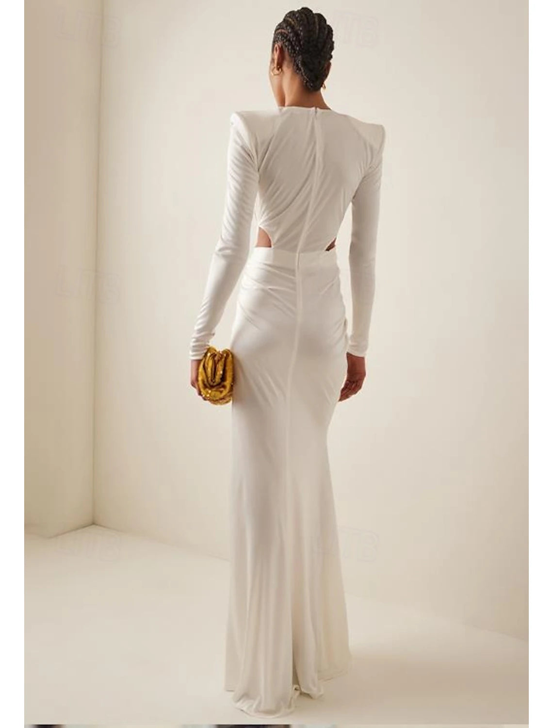 Mermaid Trumpet Evening Gown Elegant Dress Wedding Guest Floor Length Long Sleeve V Neck Nylon with Crystals