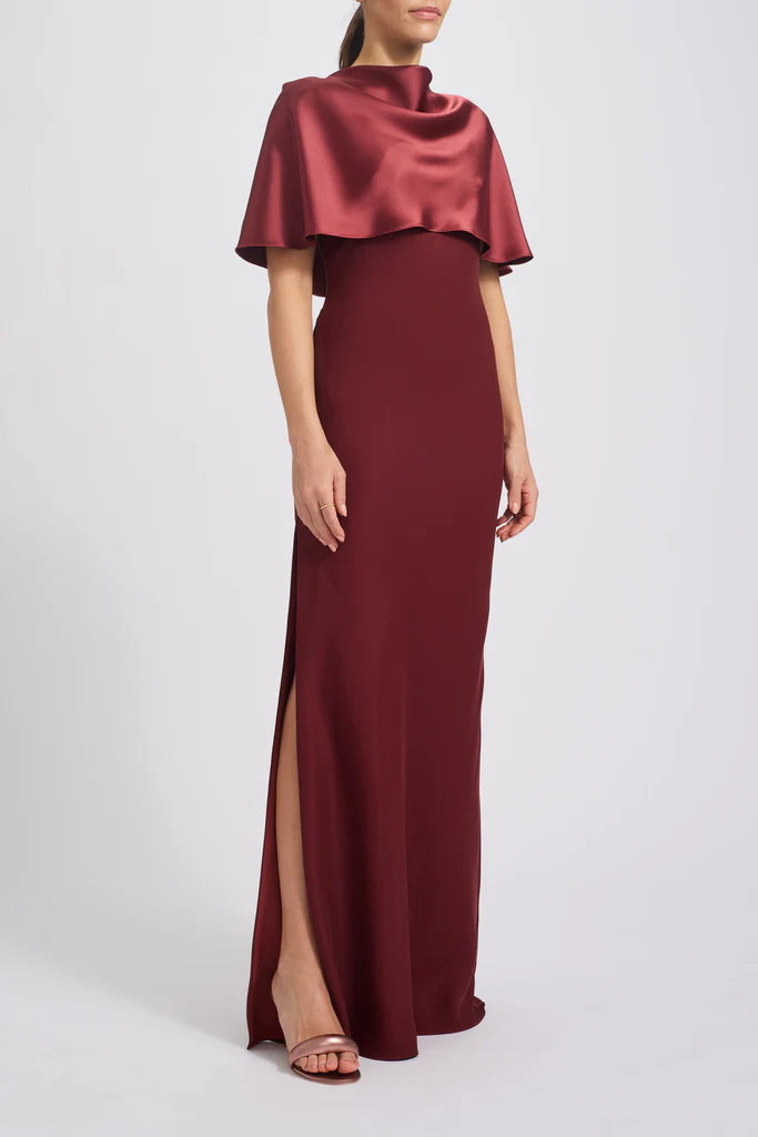Fluid satin two-piece cape gown Simple atmo spheric beautiful and unique design