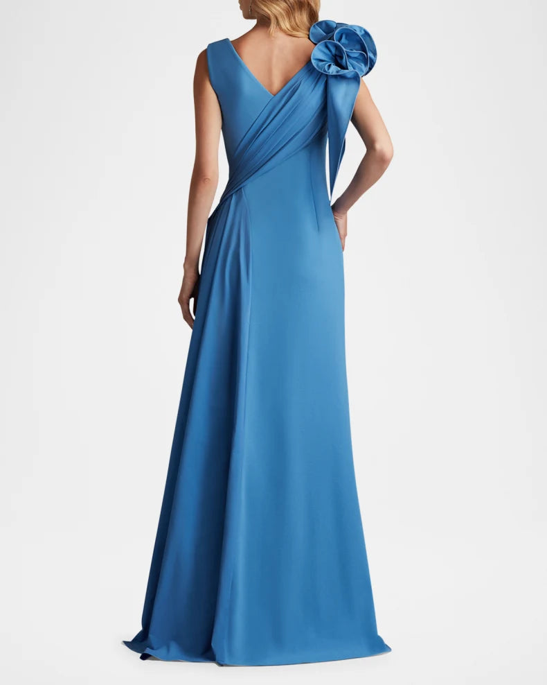 Sleeveless Draped Ruffle Crepe Gown Beautiful and charming simple and unique design