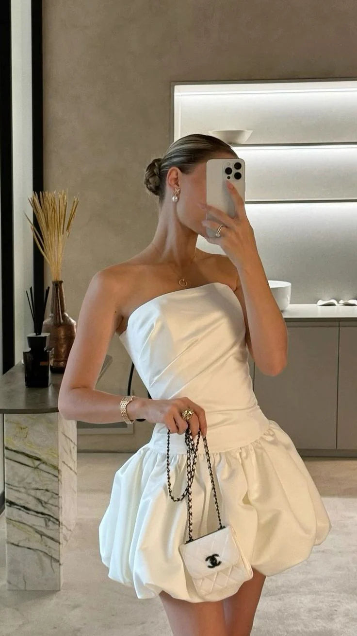 White Strapless Homecoming Dresses Mini Prom Party Dress