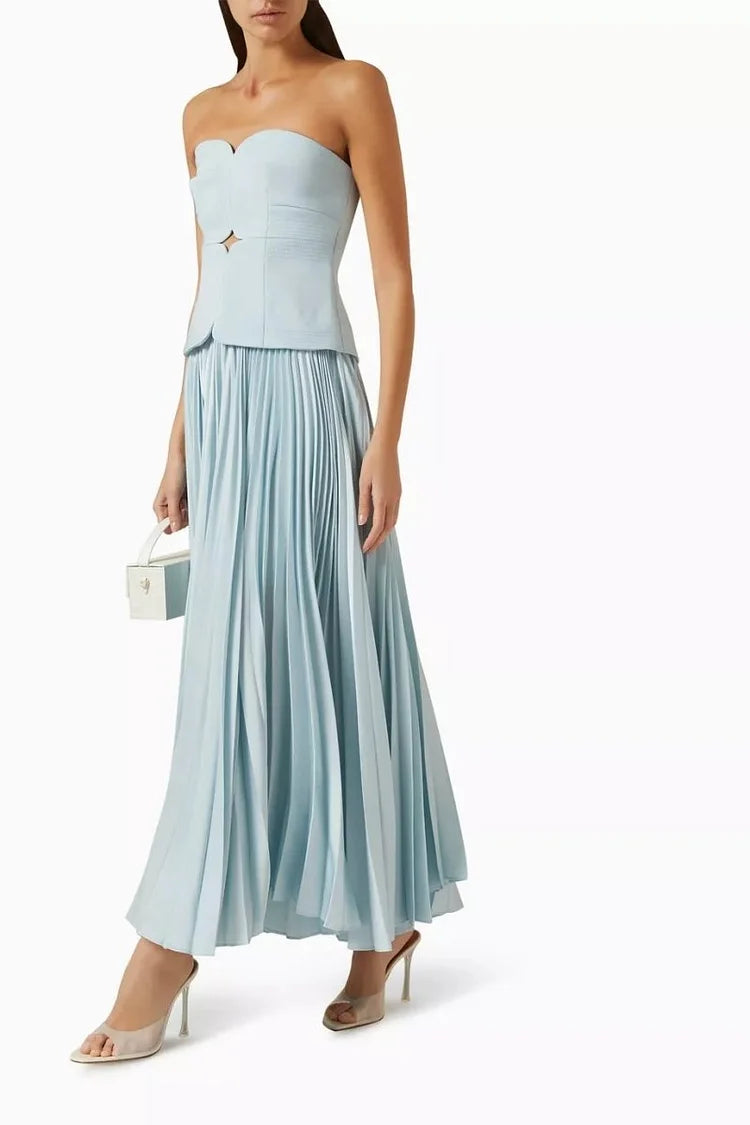 Sweetheart Neck Off-Shoulder Pleated Midi Dress Simple atmospheric beautiful and unique desi