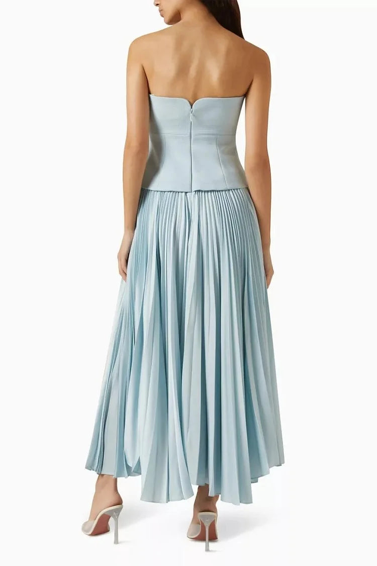Sweetheart Neck Off-Shoulder Pleated Midi Dress Simple atmospheric beautiful and unique desi