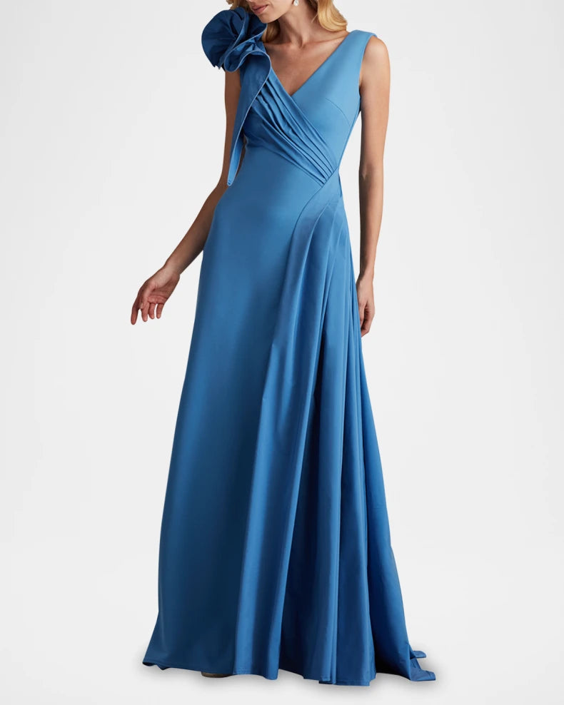 Sleeveless Draped Ruffle Crepe Gown Beautiful and charming simple and unique design