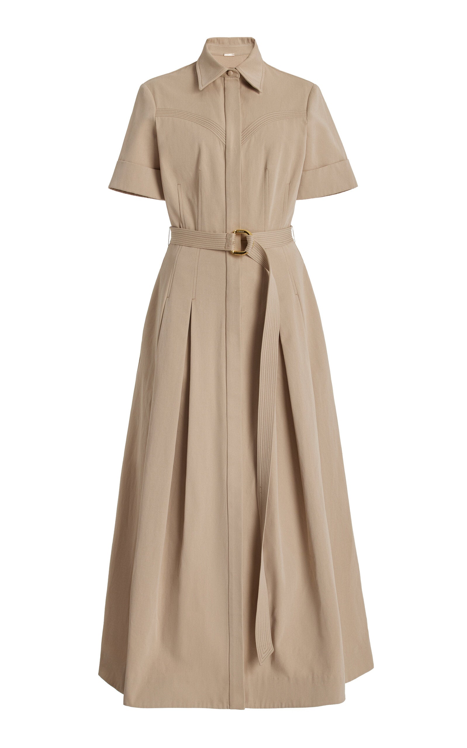Belted Cotton Twill Midi Shirt Dress Full of charm simple and atmospheric