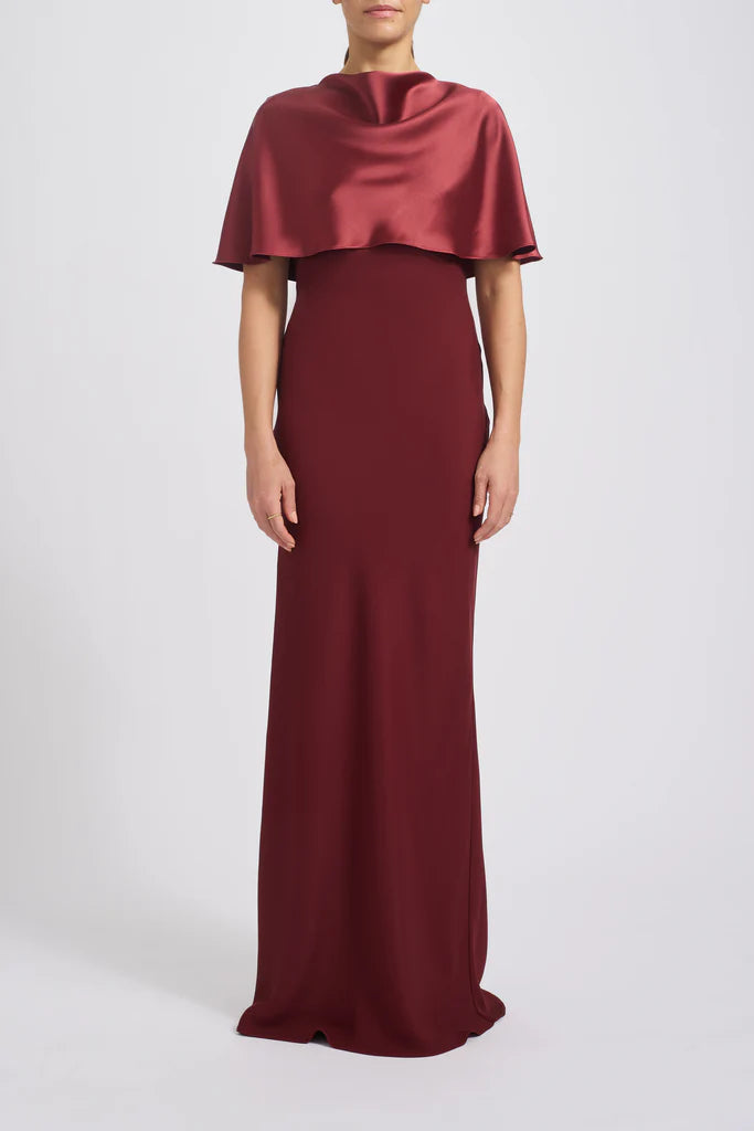Fluid satin two-piece cape gown Simple atmo spheric beautiful and unique design