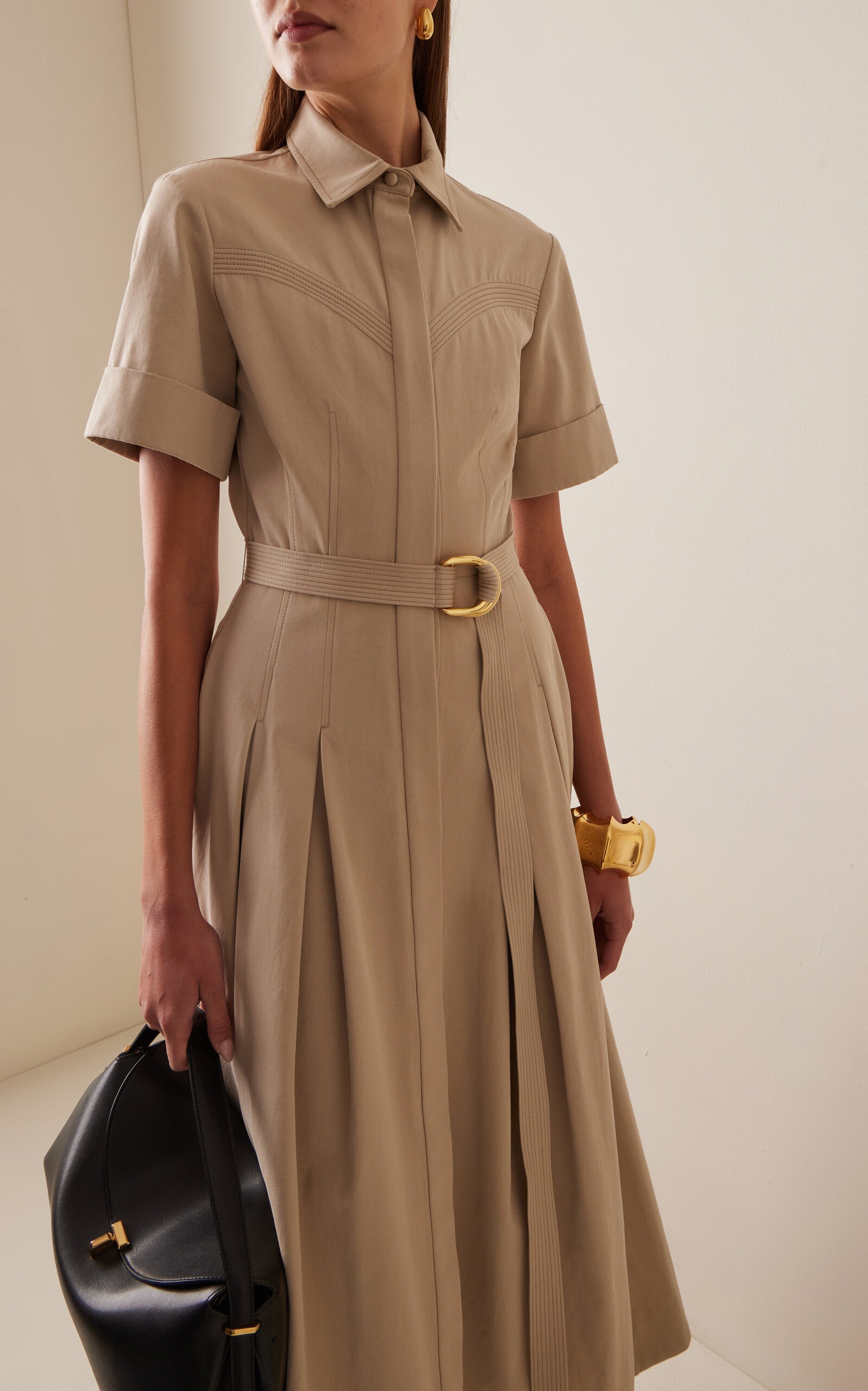 Belted Cotton Twill Midi Shirt Dress Full of charm simple and atmospheric