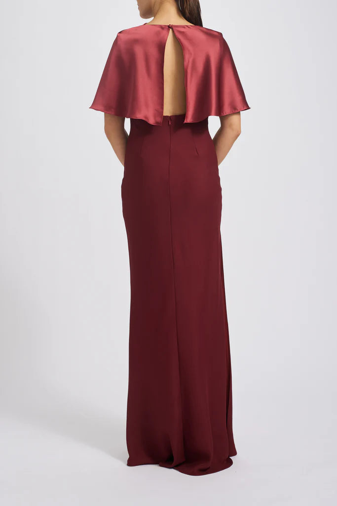 Fluid satin two-piece cape gown Simple atmo spheric beautiful and unique design