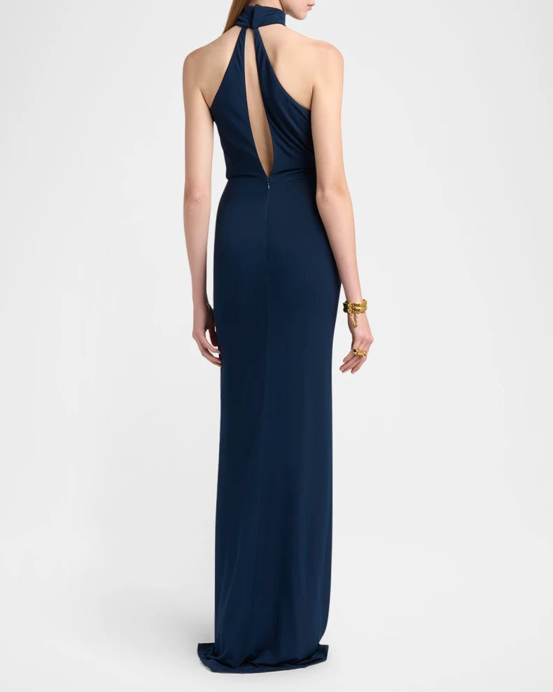 Charming and unique design Beautiful generous simple Plunging Keyhole Choker Halter Gown