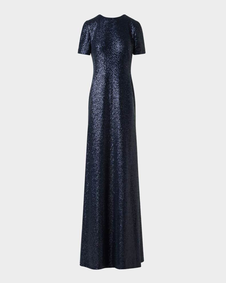 Short-Sleeve Stretch Paillette Jersey Gown Beautiful and charming simple and unique design