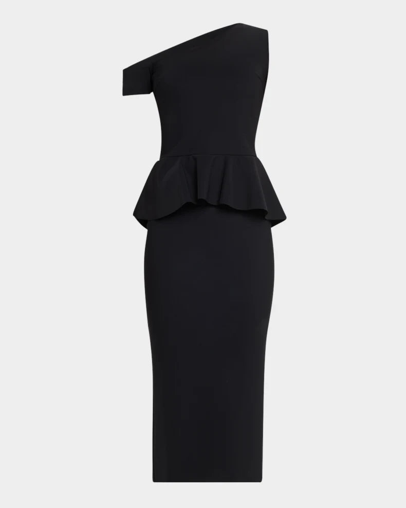 Bodycon One-Shoulder Peplum Midi Dress Simple beautiful generous and full of charm