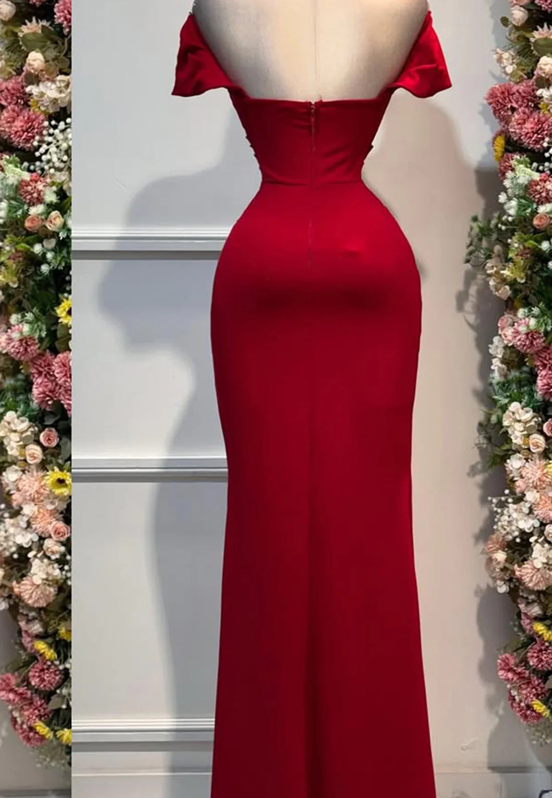 Sweetheart Cap Sleeves Ruched Side Slit Sheath Prom Dress Simple gentle beautiful and unique design