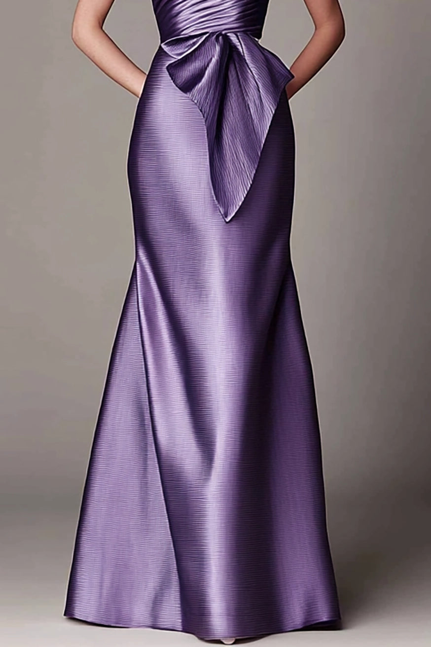 Evening Bandeau Dress Draped Ruched Bust Purple Maxi Dress