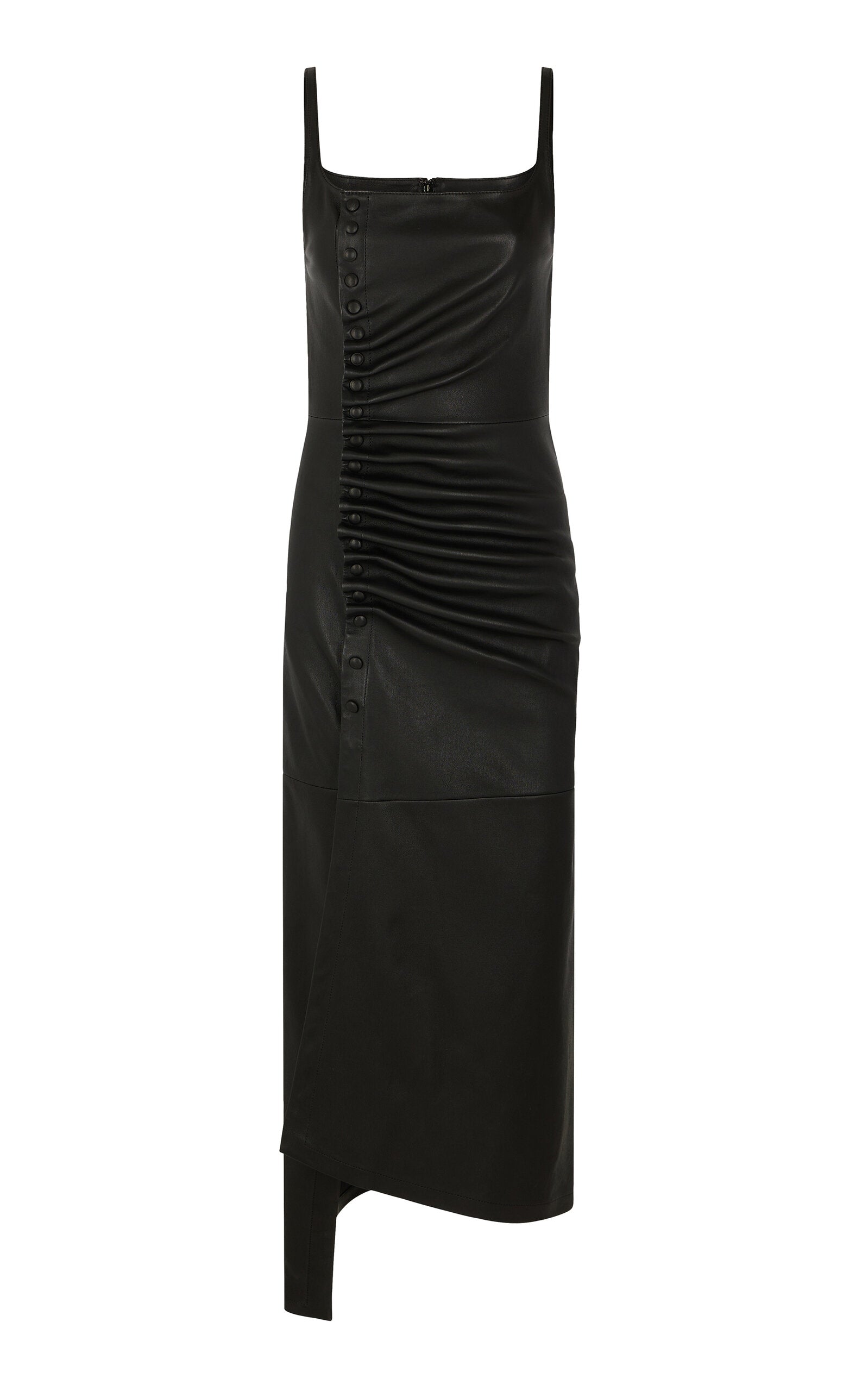 Button-Detailed Leather Midi Dress Full of charm simple and atmospheric