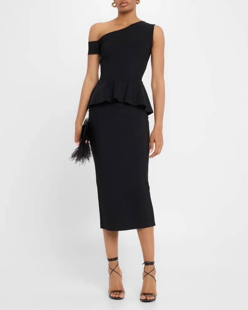 Bodycon One-Shoulder Peplum Midi Dress Simple beautiful generous and full of charm