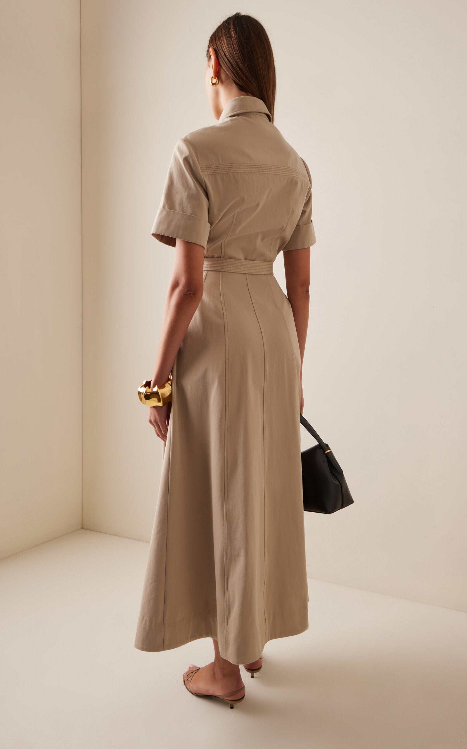 Belted Cotton Twill Midi Shirt Dress Full of charm simple and atmospheric