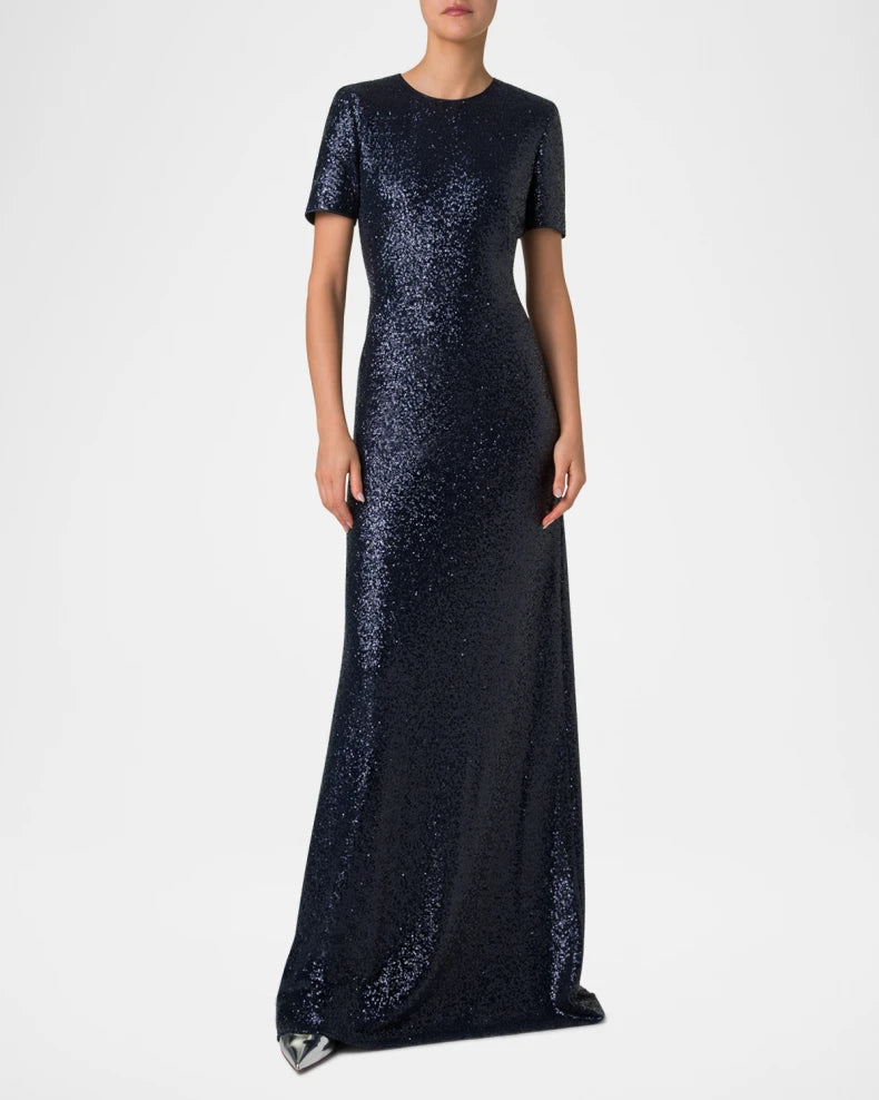 Short-Sleeve Stretch Paillette Jersey Gown Beautiful and charming simple and unique design
