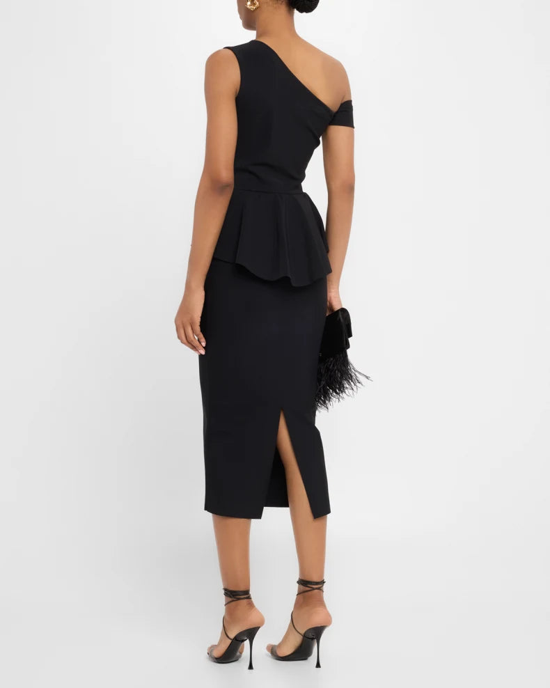 Bodycon One-Shoulder Peplum Midi Dress Simple beautiful generous and full of charm