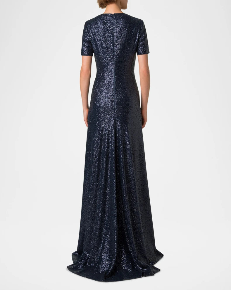 Short-Sleeve Stretch Paillette Jersey Gown Beautiful and charming simple and unique design