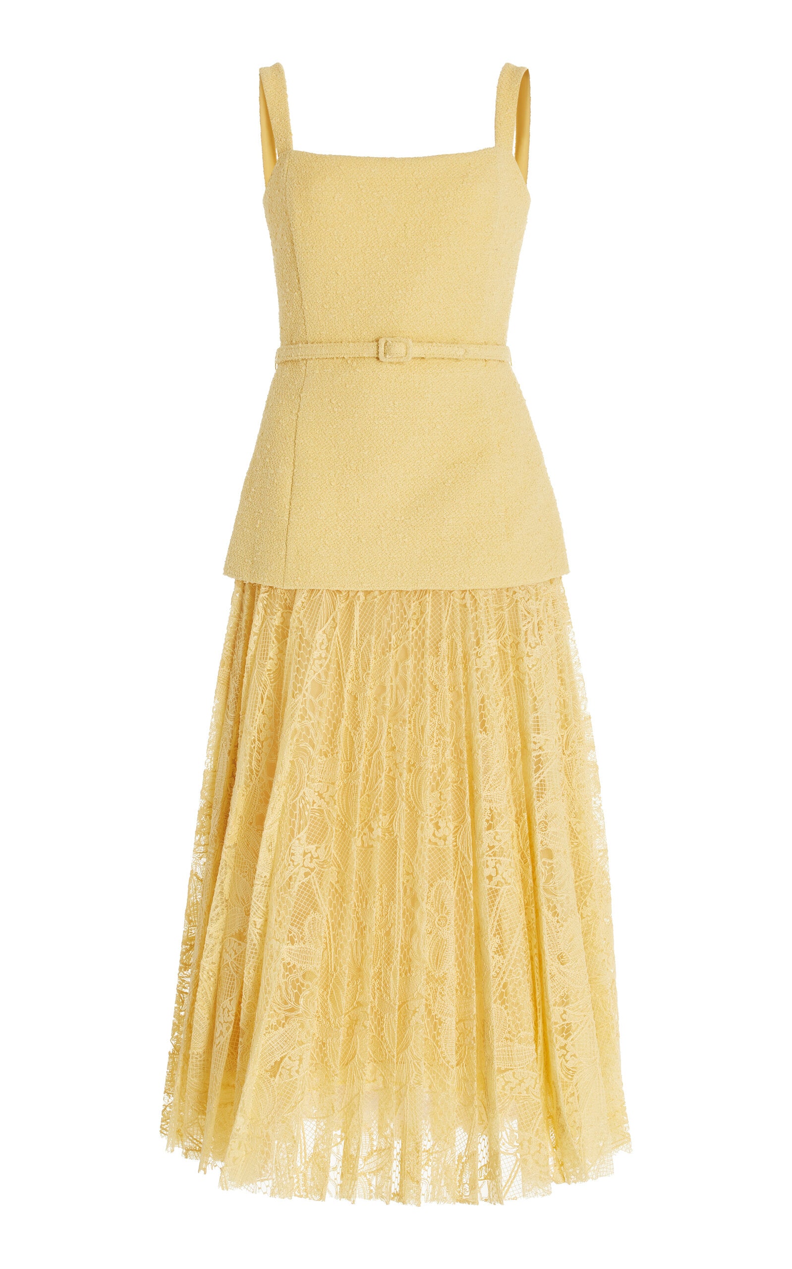 Pleated Tweed-Lace Midi Dress Simple gentle beautiful and grand