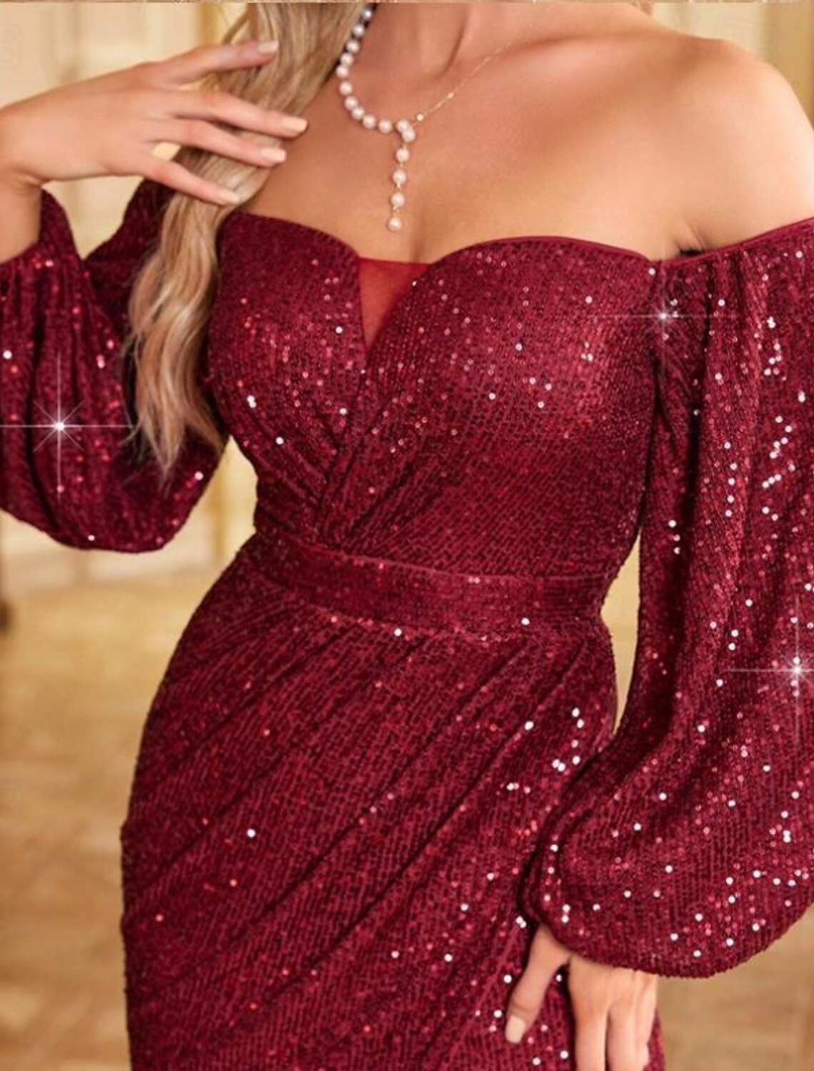 A-Line Mermaid / Trumpet Evening Gown Elegant Dress Wedding Sweep / Brush Train Short Sleeve Off Shoulder Fall Wedding Guest with Glitter Sequin