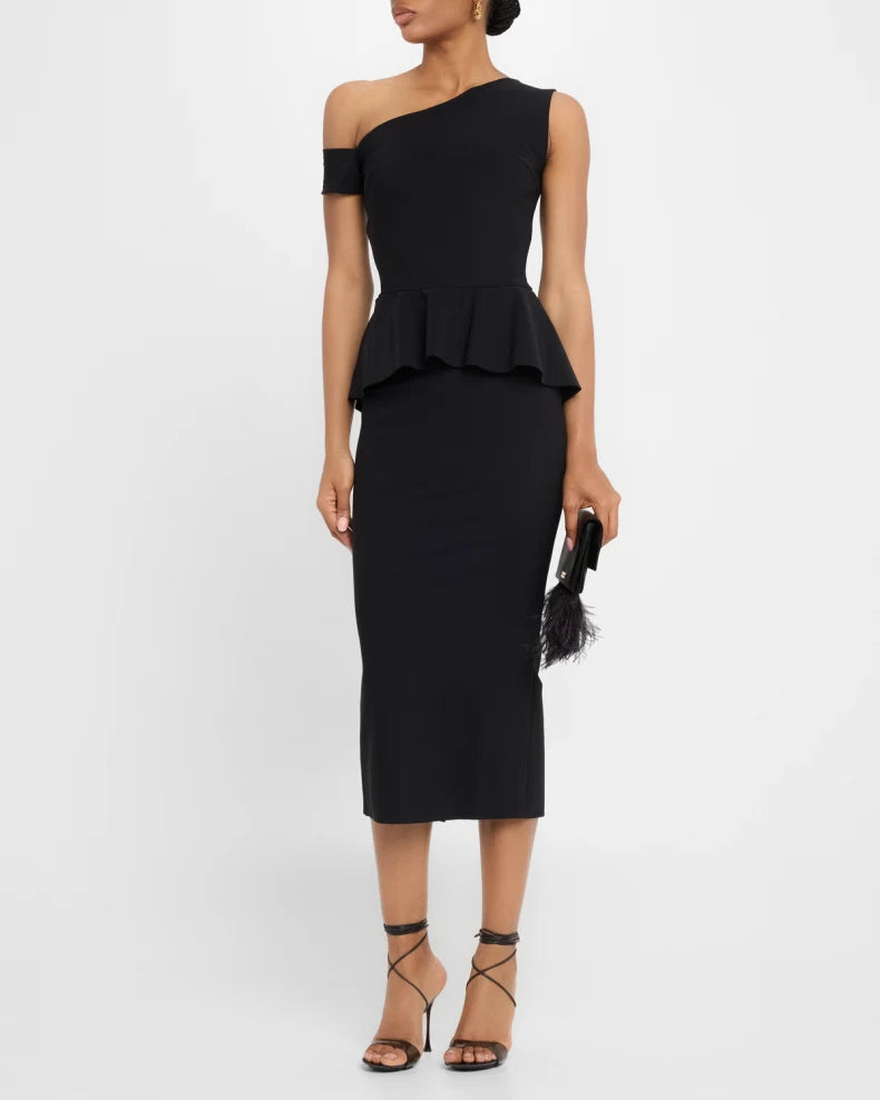 Bodycon One-Shoulder Peplum Midi Dress Simple beautiful generous and full of charm