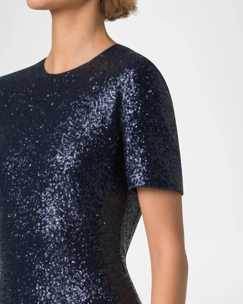 Short-Sleeve Stretch Paillette Jersey Gown Beautiful and charming simple and unique design