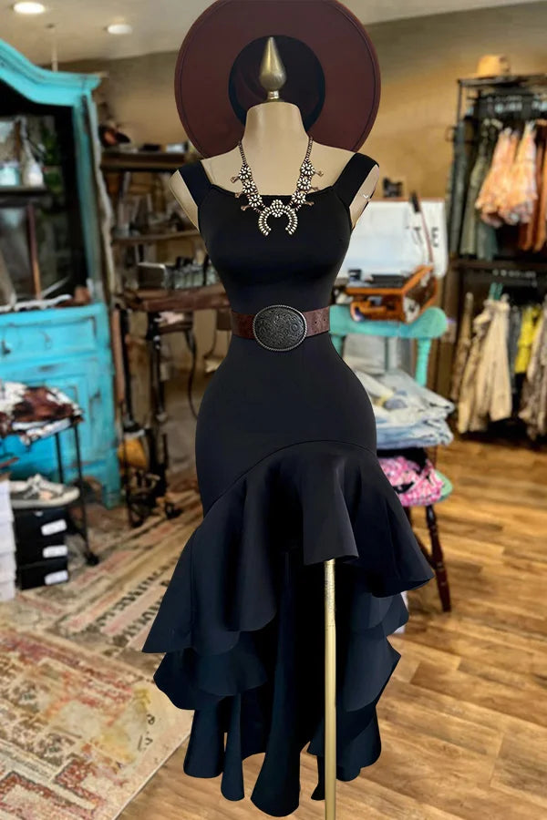 Elegant Sleeveless Hem Ruffled Dress Simple atmospheric beautiful and unique desi