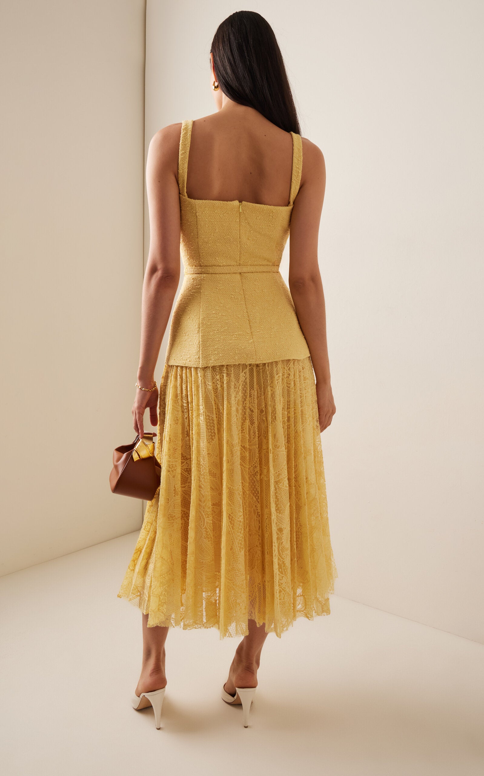 Pleated Tweed-Lace Midi Dress Simple gentle beautiful and grand