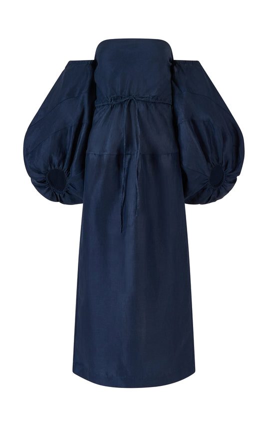 Balloon-Sleeve Woven Midi Dress Full of charm simple and atmospheric