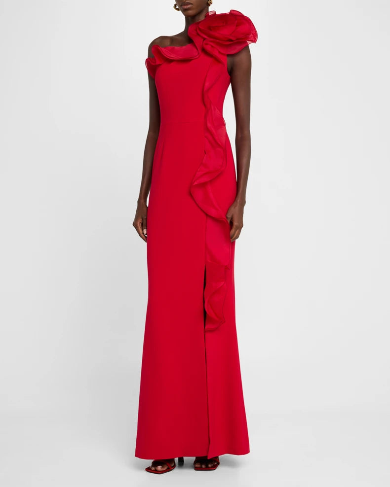 One-Shoulder Ruffle Crepe Gown Charming and unique design Beautiful generous simple