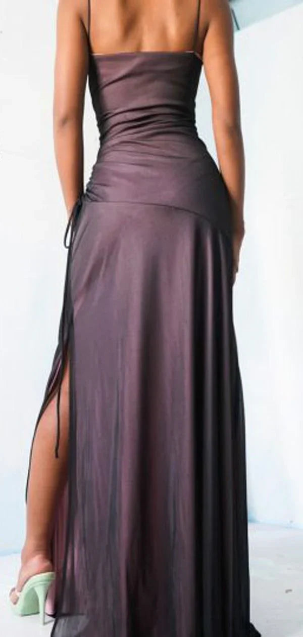 Flare Square Neck Purple Black and Pink Prom Dress Simple atmospheric beautiful and unique desig