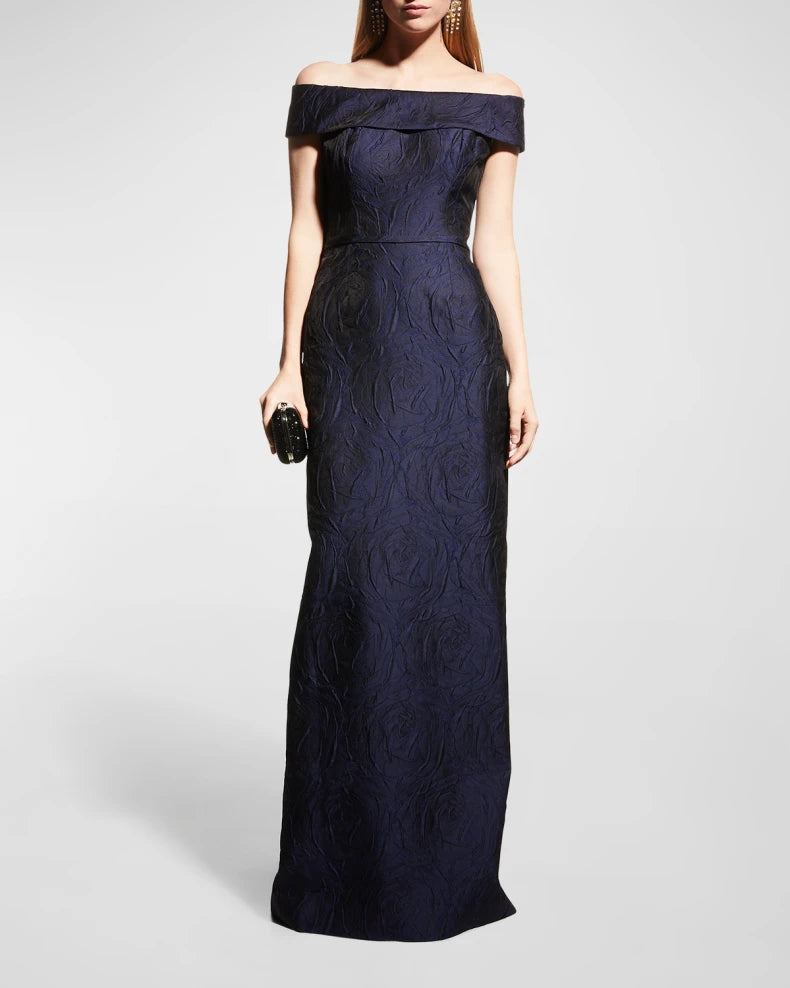 Off-Shoulder Jacquard Column Gown Beautiful and charming simple and unique design