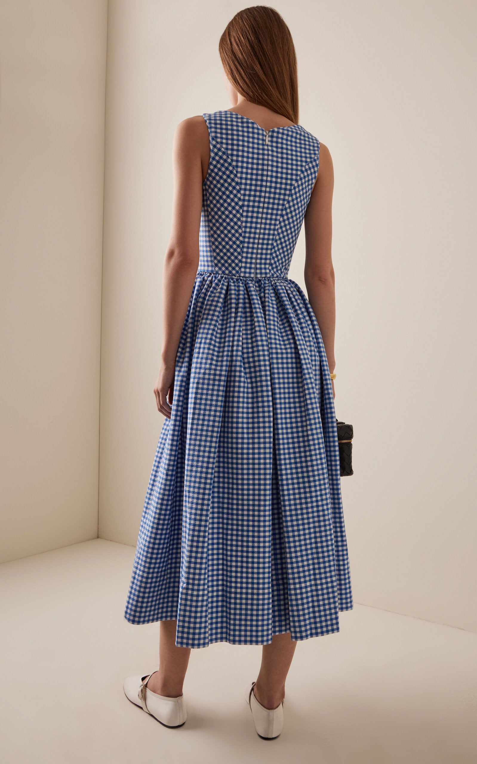 Gingham-Cotton Drop-Waist Midi Dress Full of charm simple and atmospheric