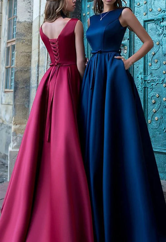 Excellent Satin Bateau Neckline A-line Evening/Prom Dresses With Belt