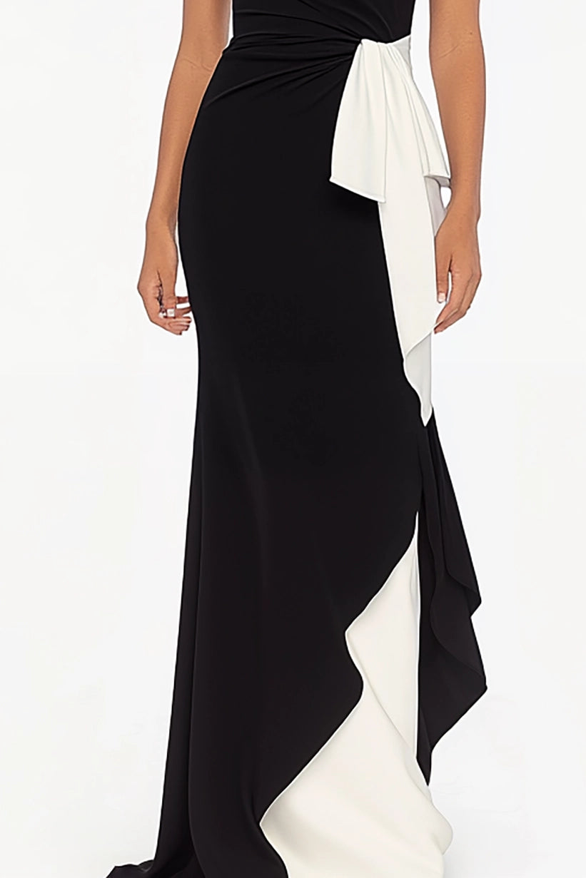 Cocktail Party Pleated Dress Sleeveless Black White Ruffle Maxi Dress