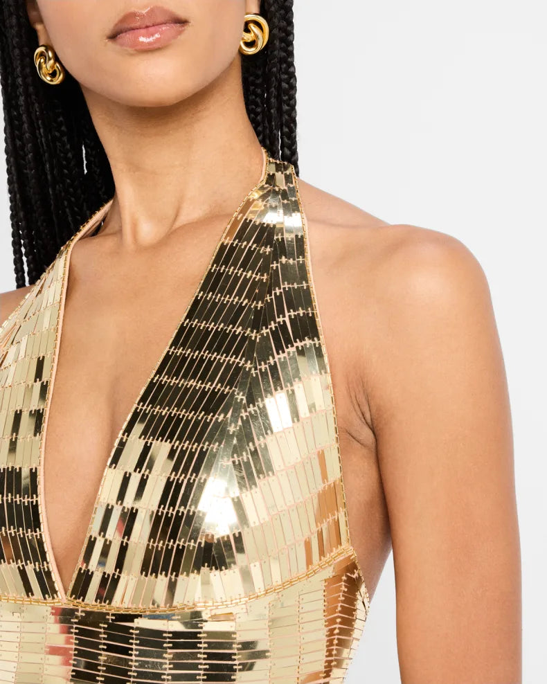 Charming and unique design Beautiful generous simple Sequined Plunging Halter Mini Dress