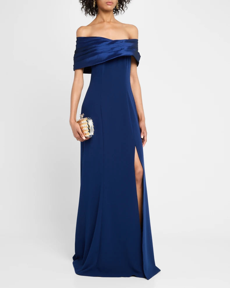 Off-Shoulder A-Line Crepe & Taffeta Gown Beautiful and charming simple and unique design