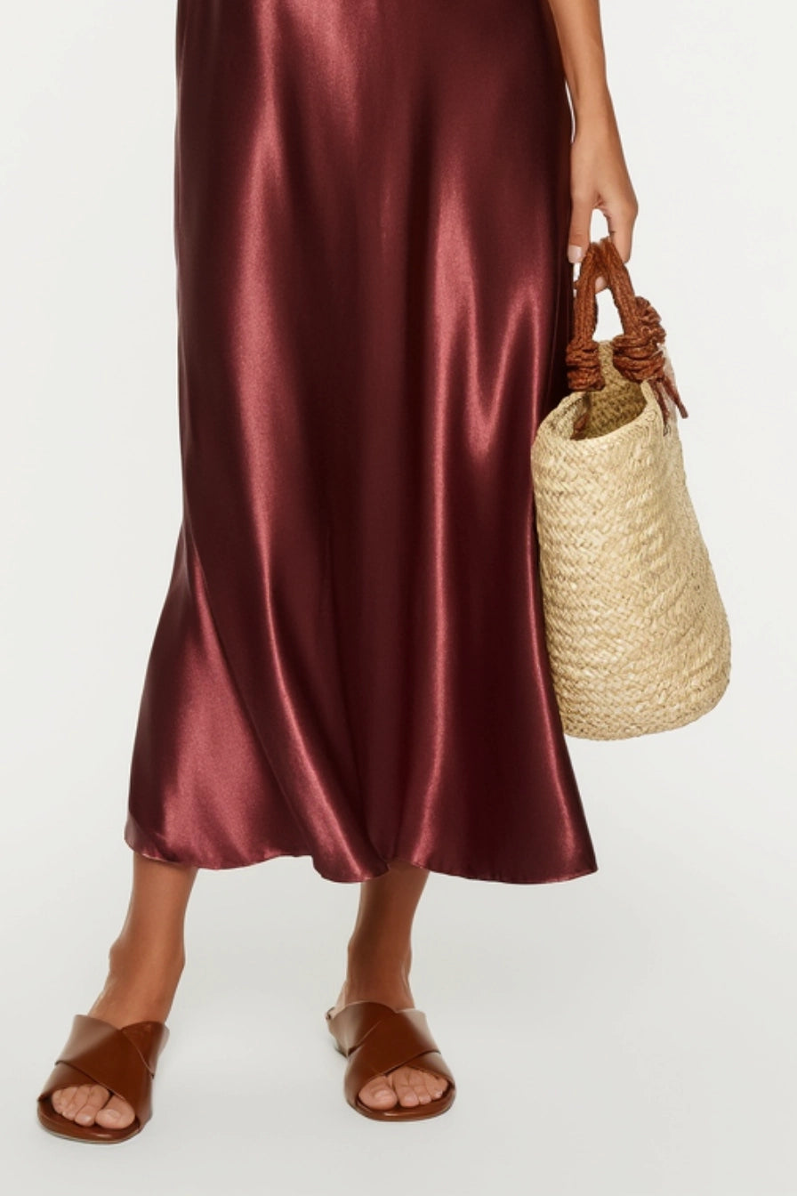 Cocktail Party Dress Satin Burgundy Straps Maxi Dress Simple beautiful generous and full of charm