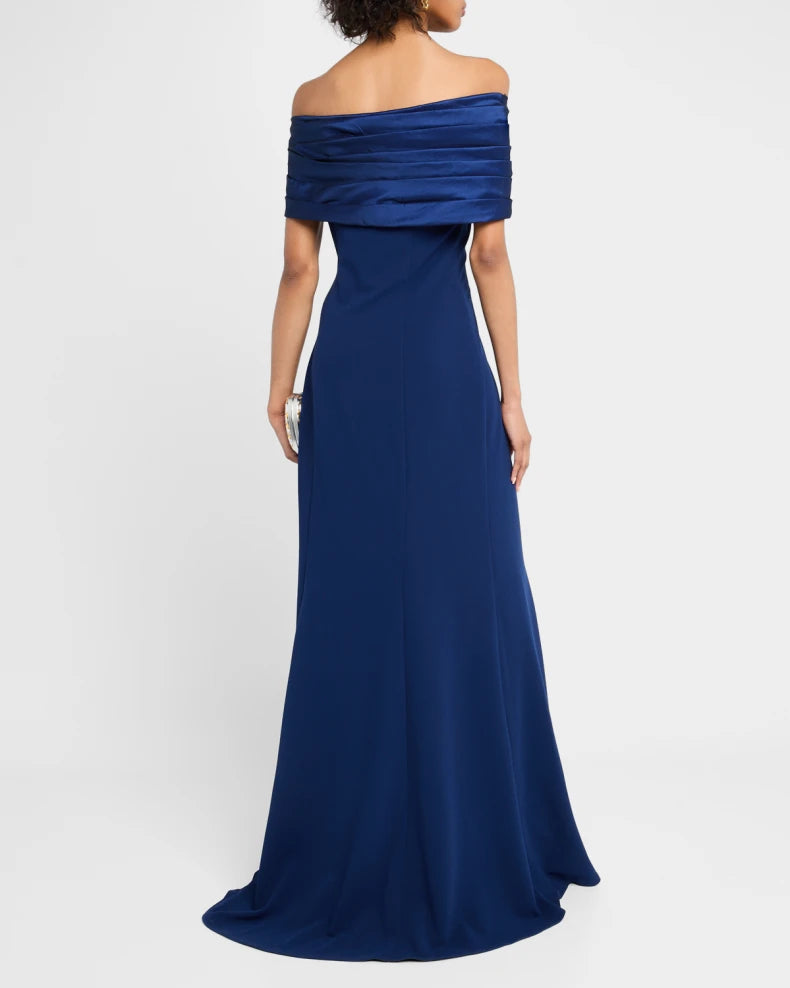 Off-Shoulder A-Line Crepe & Taffeta Gown Beautiful and charming simple and unique design