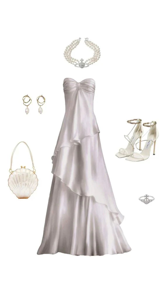 Sweetheart White Chiffon Prom Dress Long Party Dresses
