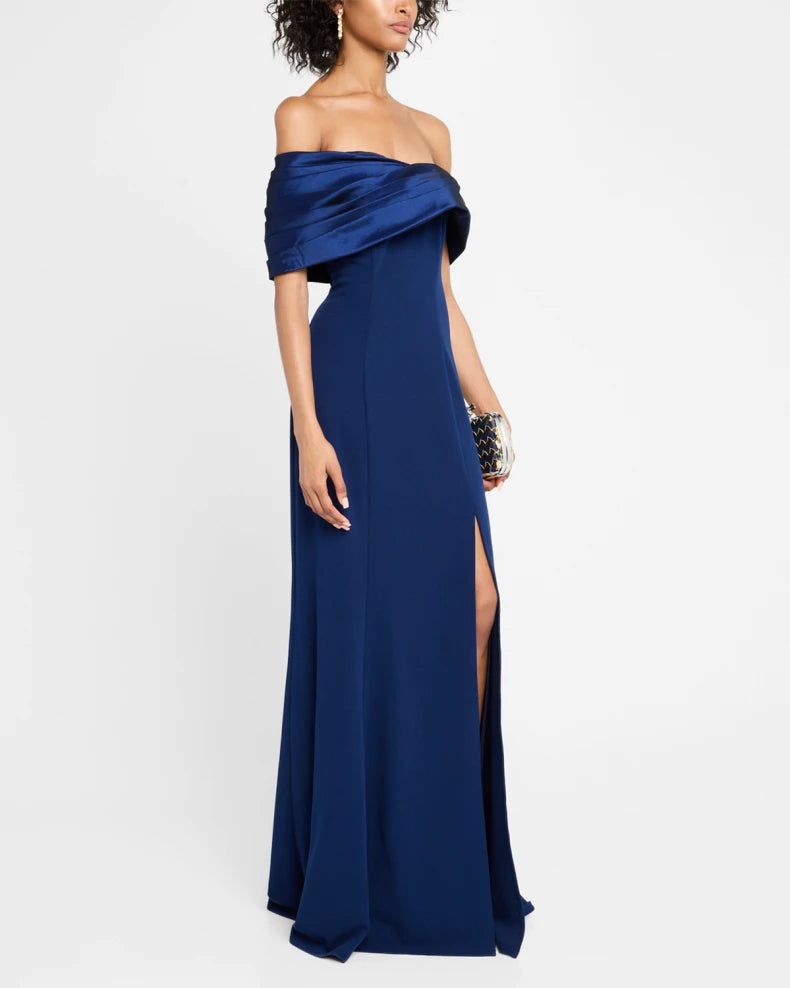 Off-Shoulder A-Line Crepe & Taffeta Gown Beautiful and charming simple and unique design