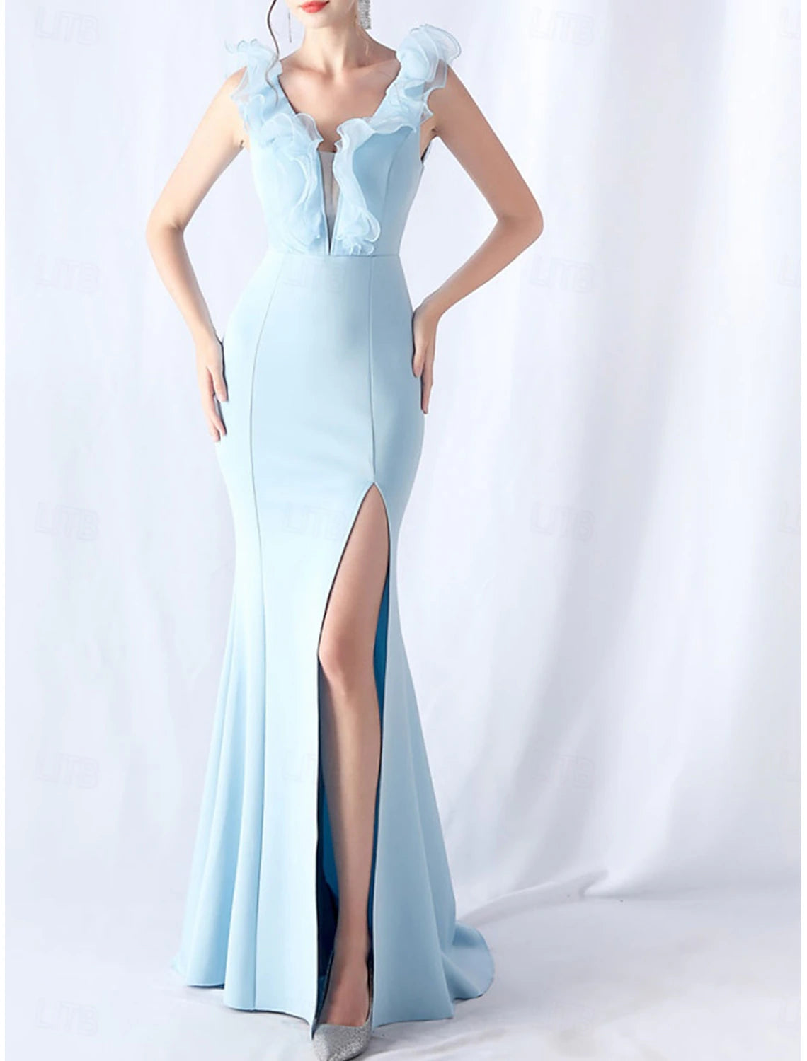 Mermaid / Trumpet Quinceanera Dresses Elegant Dress Wedding Wedding Guest Floor Length Sleeveless V Neck Spandex with Ruffles