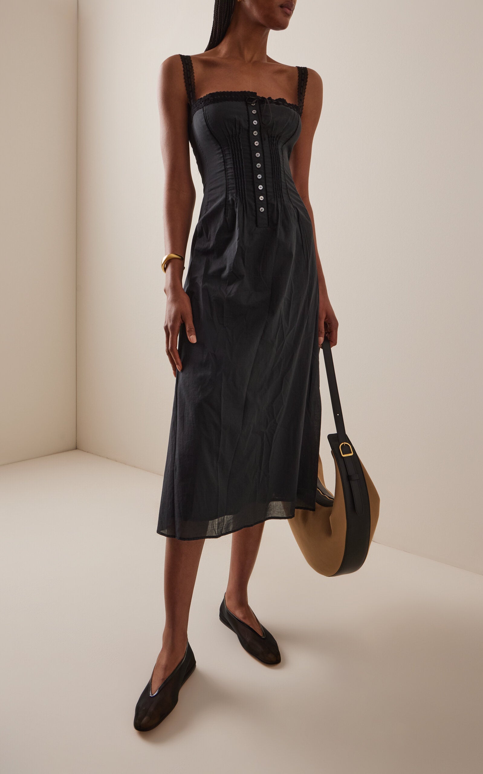 Lace-Trimmed Cotton Midi Dress Full of charm simple and atmospheric