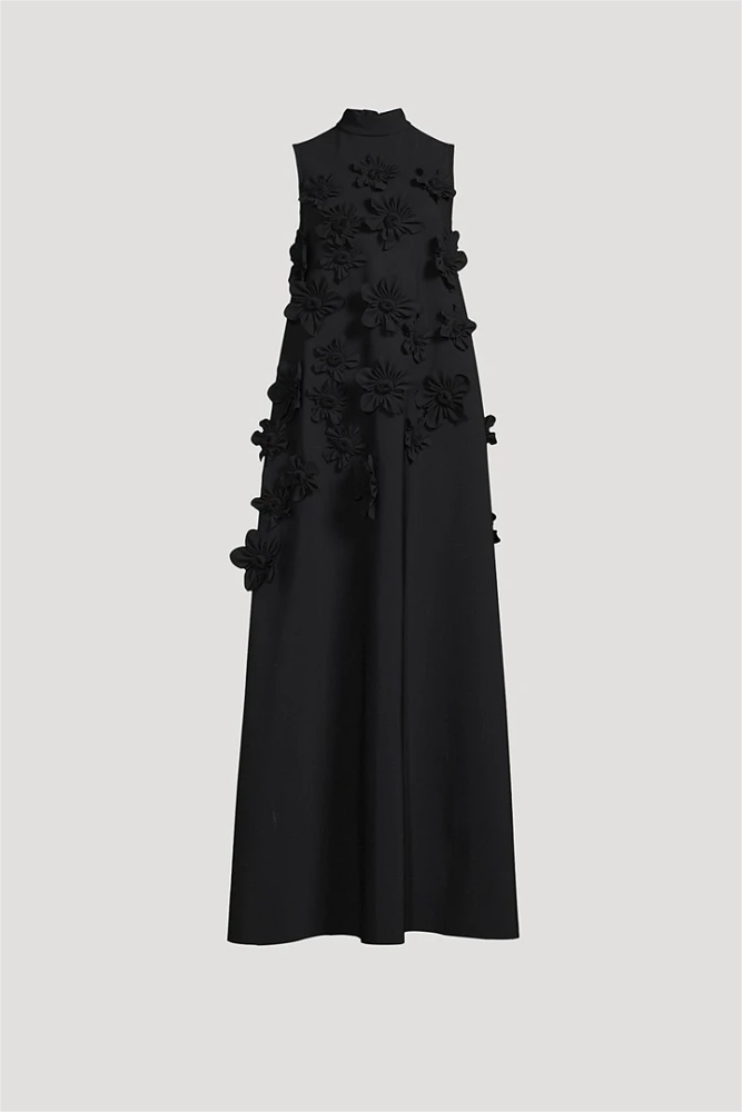 3D Floral High Neck Sleeveless Maxi Dress Black Simple atmospheric beautiful and unique desi