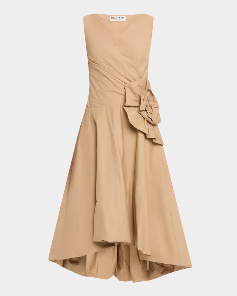 Sleeveless High-Low Rosette Midi Dress Simple beautiful generous and full of charm