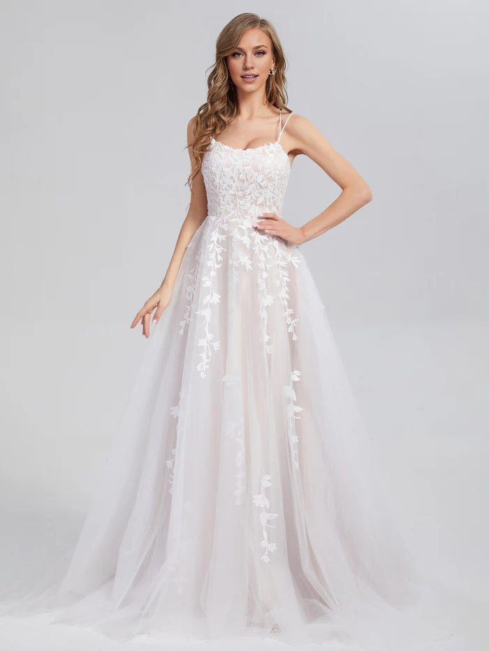 Criss Cross Appliques Satin Tulle Prom Dresses Simple gentle atmospheric and unique design