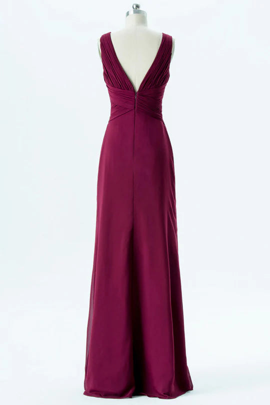 Magenta Chiffon Backless Banded Waist Bridesmaid Dress