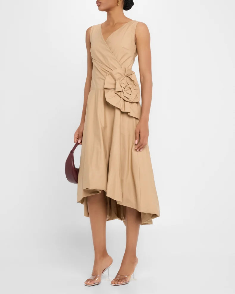 Sleeveless High-Low Rosette Midi Dress Simple beautiful generous and full of charm